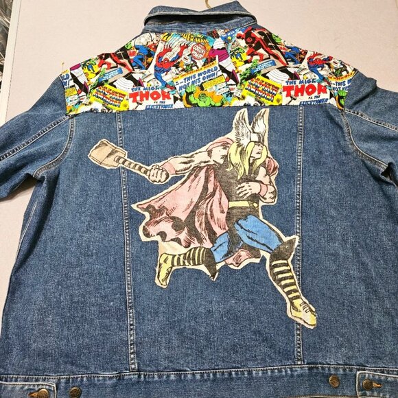 Superheroes Artist Created Denim Jacket Comicon Batman Thor Spiderman Hulk 2XL - Picture 1 of 11
